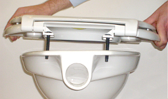 Gordon Ellis Big John Toilet Seat being placed ready to be fitted